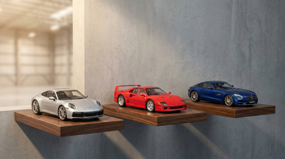 A Models118 raktára gyűjtői fémmodellekkel a polcokon Częstochowában, Lengyelország