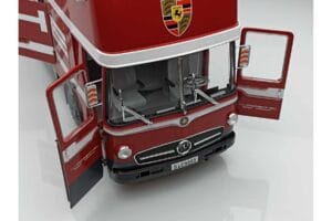Mercedes O317 Porsche Transporter Piros CMR 1:18 CMR149 Fém – 6. kép a 12-ből