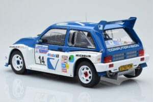 MG Metro 6R4 #14 D. Llewellin / P. Short RAC Rally 1986 IXO 1:18 18RMC068C Fém – 5. kép a 6-ből