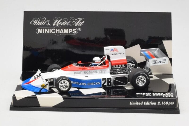 March Ford 751 #28 M. Donohue Race Car 1975 Minichamps 1:43 430750028 Fém