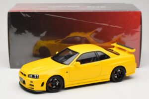 Nissan Skyline GT-R R34 Customized Version Sárga MotorHelix 1:18 M83412 Fém – 8. kép a 8-ből