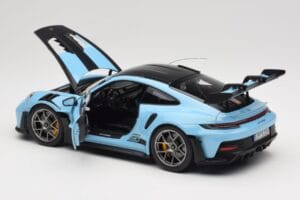 Porsche 911 992 GT3 RS Weissach Pack Gulf Blue Norev 1:18 187367 Fém – 5. kép a 8-ből