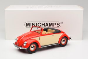 Volkswagen Beetle Hebmuller Kabrió Piros & Krém Minichamps 1:18 107054231 Gyanta – 6. kép a 6-ből