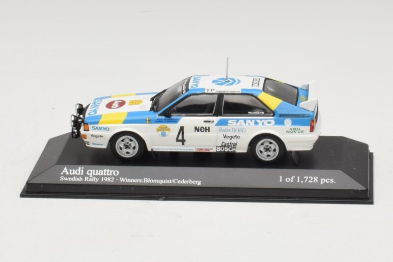 Audi Quattro #4 S. Blomqvist / B. Cederberg Rally Sweden Winner 1982 Minichamps 1:43 Audi Quattro #4 S. Blomqvist / B. Cederberg Rally Sweden Winner 1982 Minichamps 1:43 430821904 Fém