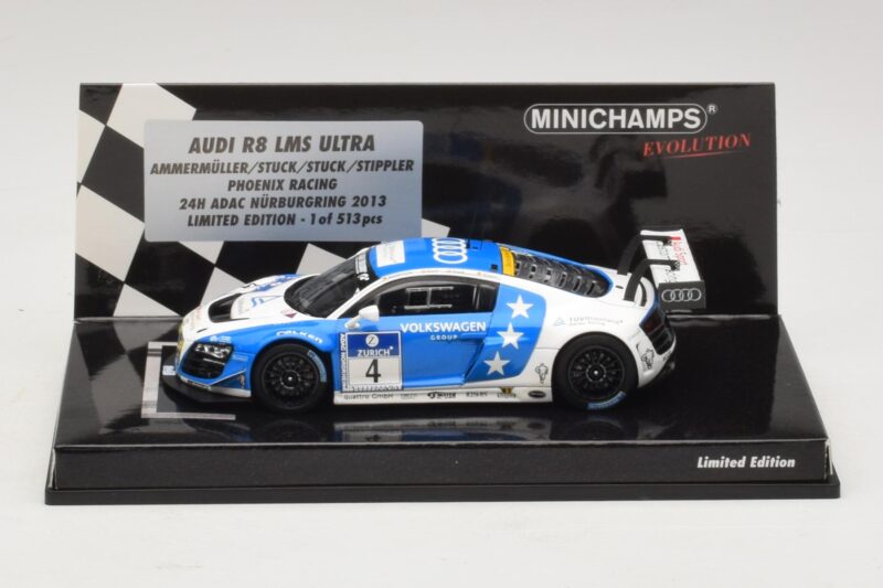 Audi R8 LMS Ultra #4 Phoenix Racing Ammermuller / H-J. Stuck 24 Hours of Nurburgring 2013 Minichamps 1:43 437131304 Fém
