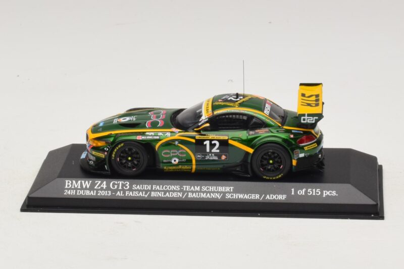 BMW Z4 GT3 Saudi Falcons #12 Al Faisal / Binladen 24 Hours of Dubai 2013 Minichamps 1:43 BMW Z4 GT3 Saudi Falcons #12 Al Faisal / Binladen 24 Hours of Dubai 2013 Minichamps 1:43 437132412 Fém