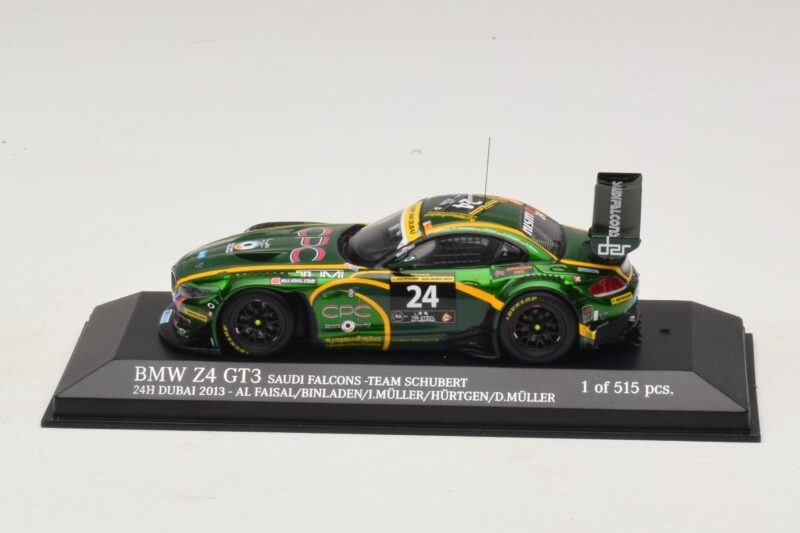 BMW Z4 GT3 Saudi Falcons #24 Al Faisal / Binladen 24 Hours of Dubai 2013 Minichamps 1:43 BMW Z4 GT3 Saudi Falcons #24 Al Faisal / Binladen 24 Hours of Dubai 2013 Minichamps 1:43 437132424 Fém