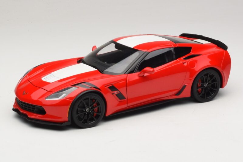 Chevrolet Corvette C7 Grand Sport Piros Fehér Csíkokkal AUTOart 1:18 71274 Kompozit