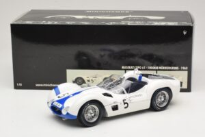 Maserati Tipo 61 #5 S. Moss / D. Gurney Camoradi ADAC 1000km Nurburgring Winner 1960 Minichamps 1:18 100601205 Fém – 8. kép a 8-ből