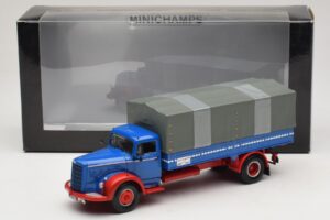 Mercedes L 315 Platós Teherautó Kék Piros Minichamps 1:43 439034420 Fém – 6. kép a 6-ből
