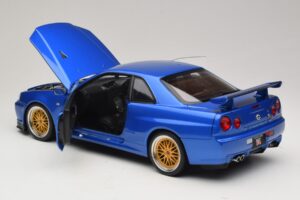 Nissan Skyline GT-R R34 V-Spec II Kék Metál BBS Felnik KK-Scale 1:12 KKDC120211-2 Fém – 5. kép a 8-ből